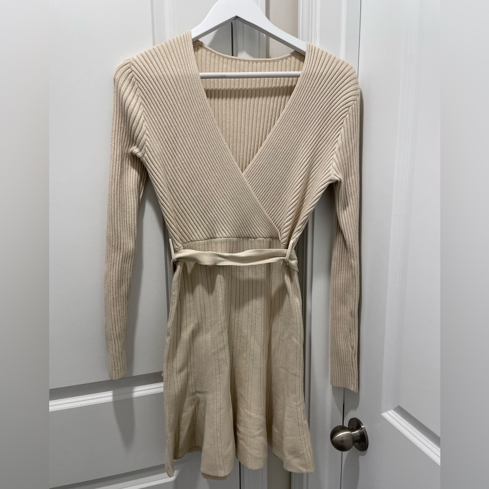 VIMPUNEC Fall Tie Waist Sweater Dress
